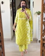 olive yellowish green shade kurta set