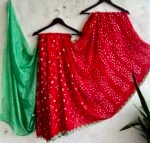 forest green bandhani print saree with scalloped lace (copy)