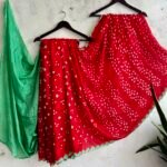 forest green bandhani print saree with scalloped lace (copy)