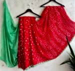 forest green bandhani print saree with scalloped lace (copy)