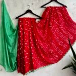 forest green bandhani print saree with scalloped lace (copy)