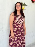 wine floral printed kurta set