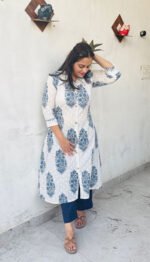 white & blue printed a line co ord set