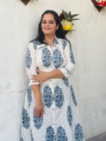white & blue printed a line co ord set