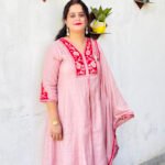 elegant rose pink embroidered anarkali set