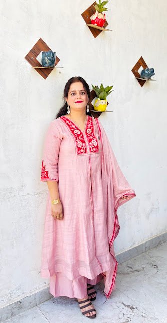 elegant rose pink embroidered anarkali set