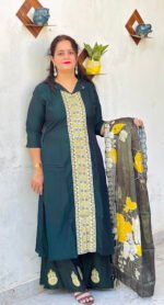 elegant bottle green kurta set with floral dupatta