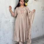 desert rose embroidered anarkali set