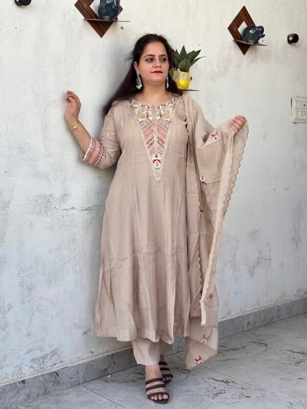 desert rose embroidered anarkali set