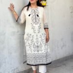 elegant ivory printed kurta set with floral dupatta