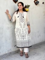 elegant ivory printed kurta set with floral dupatta