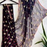 exquisite black & orange leheriya gota patti saree