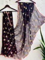 exquisite black & orange leheriya gota patti saree