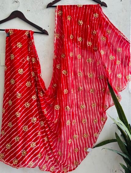 scarlet leheriya mirror work saree