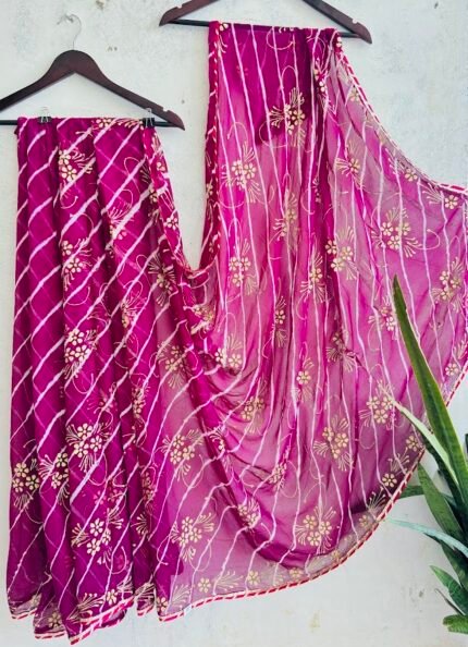 rich wine leheriya gota patti saree