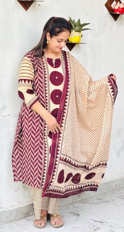  printed cotton kurta set with dupatta