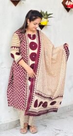  printed cotton kurta set with dupatta