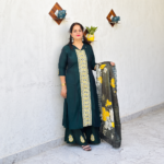 elegant bottle green kurta set with floral dupatta