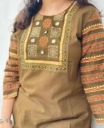 olive green tribal mirror work kurta set with dupatta