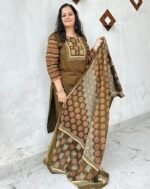 olive green tribal mirror work kurta set with dupatta