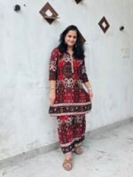 maroon printed tunic & palazzo co ord set