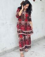 maroon printed tunic & palazzo co ord set