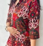 maroon printed tunic & palazzo co ord set